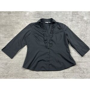Studio V Top Womens XL Black Button Up 3/4 Sleeve Cotton Blend Casual